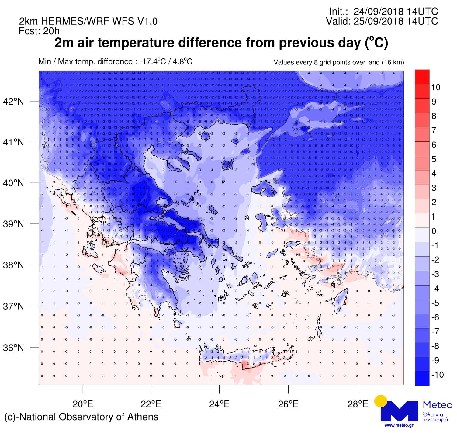 Χάρτης για την πτώση της θερμοκρασίας